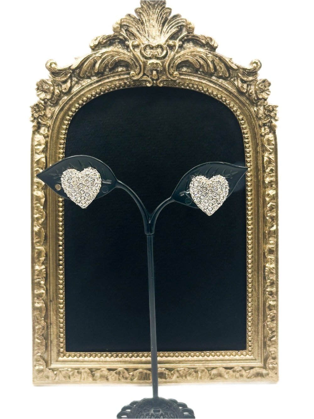 Vintage 1950s Pave Rhinestone Heart Screw Back Earrings